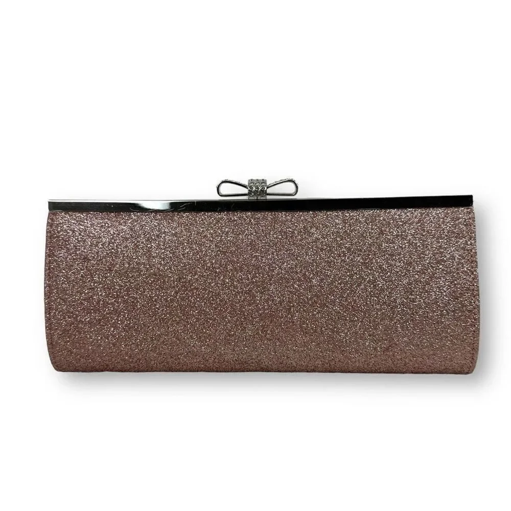 INC International Concepts Sparkle Clutch Rose Gold Glitter Covered Mini‎ Purse